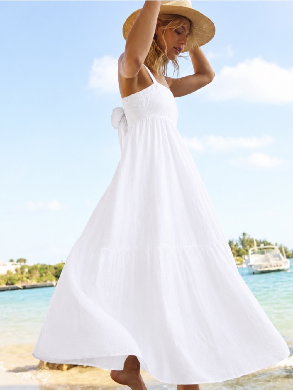 NWT Southern Tide Leighton Linen Tie Back White Maxi Dress
